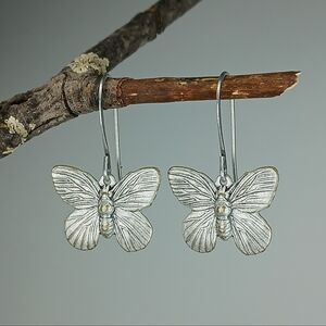 HAND CRAFTED Silver Butterfly Petite Dangle Boho Nature Minimalist Earrings